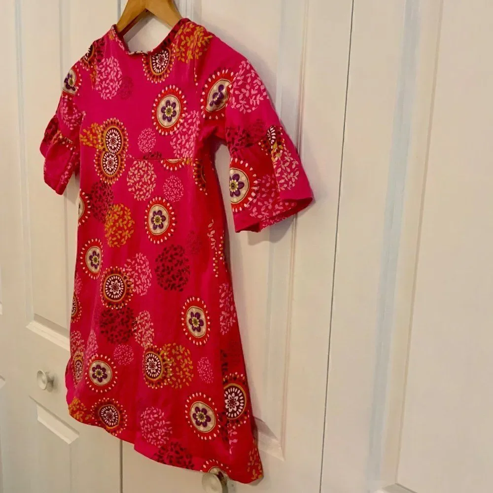 Hanna Andersson Girl’s Pink Medallion Print Bell Sleeve Cotton Dress Size 110 US